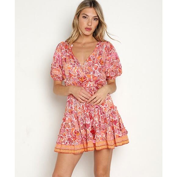 Poupette St. Barth Dresses & Skirts - Poupette‎ St. Barth Mini Bona V-Neck in Red Chagal Size Medium